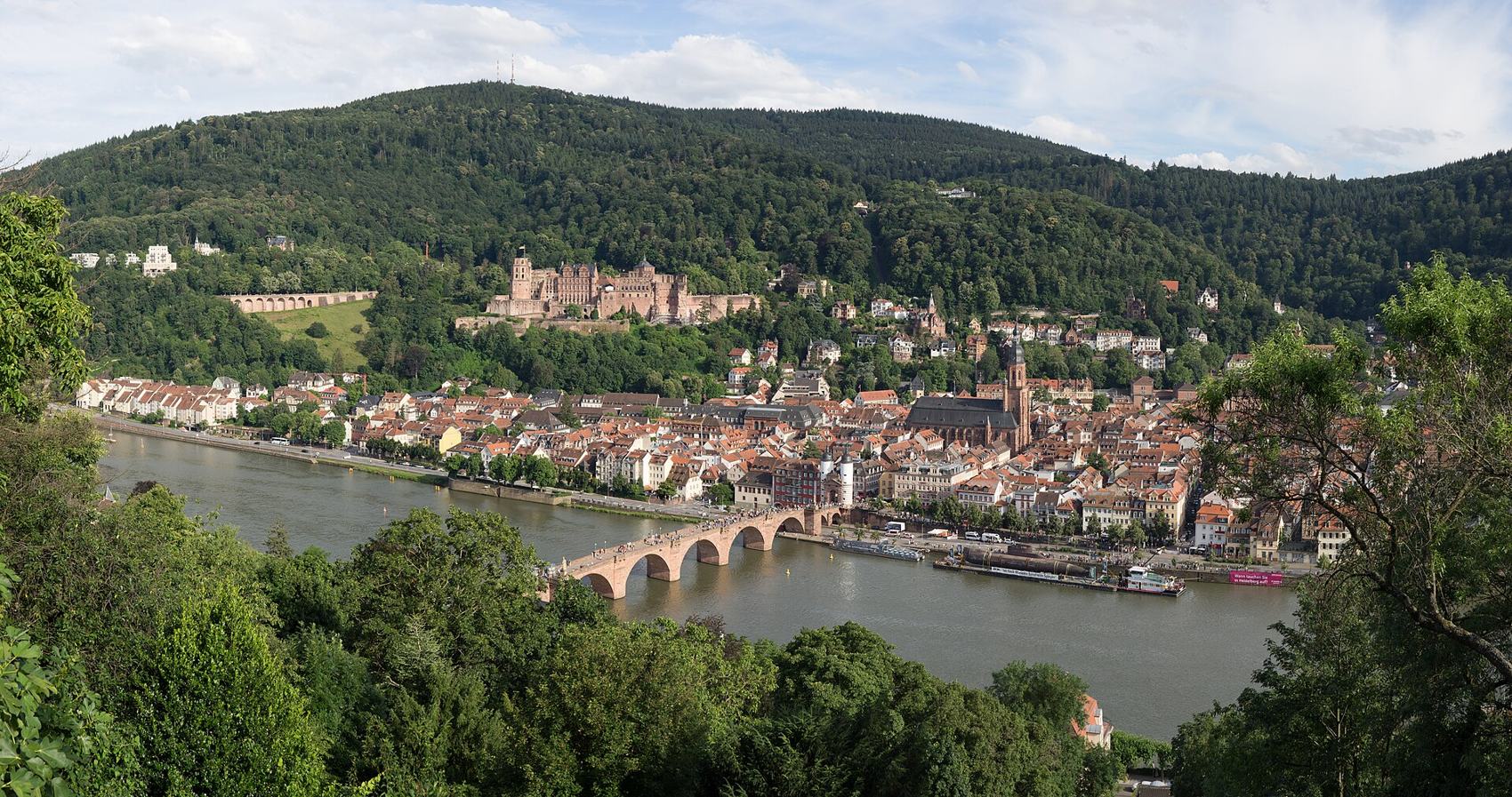 Blick über Alte Brücke, Altstadt und Heidelberger Schloss am Neckar